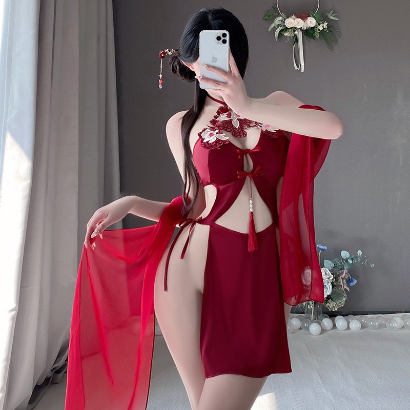 Reitreo - Stíl Lingerie Sexy Socraigh do Mhná: Halter - muineál le comhionannas vótaí - Sonraí suas, bróidnéireacht íogair, íon - ach fós féin - Stíl Alluring, Hollow - Dearadh amach agus cúlra, in éide - Look spreagtha 4291PRICE:$169.99